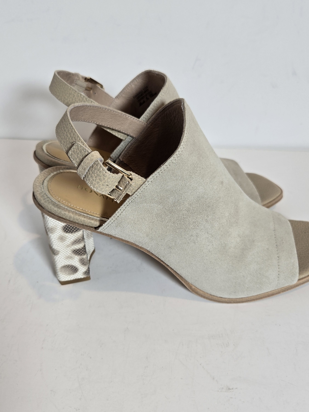 Donald J. Pliner Beige Suede Slingback Heels with Patterned Block Heel